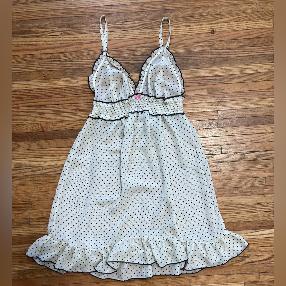 Y2K Vintage Jessica Simpson Polka Dot babydoll lingerie dress lace trim